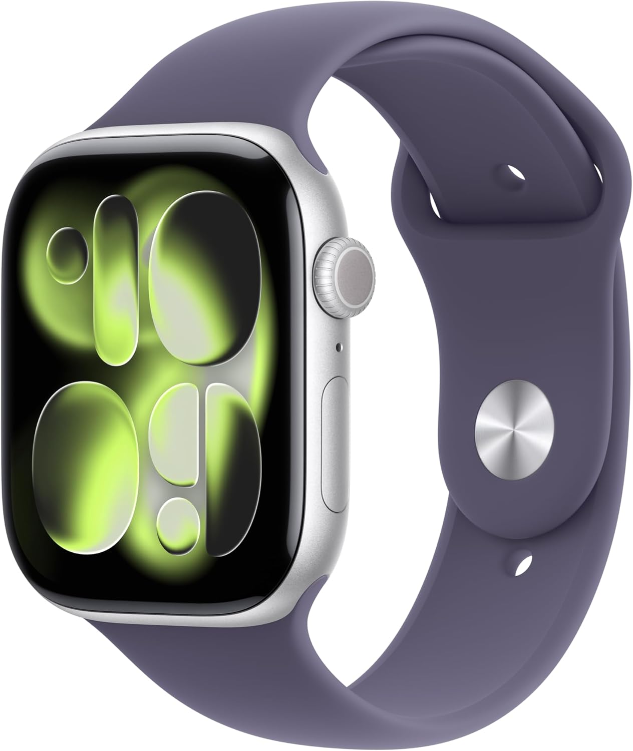 Apple Watch Series 11 GPS 46mm هيكل ألمنيوم Silver مع سوار Purple Fog Sport ‏(MEVA4) M/L