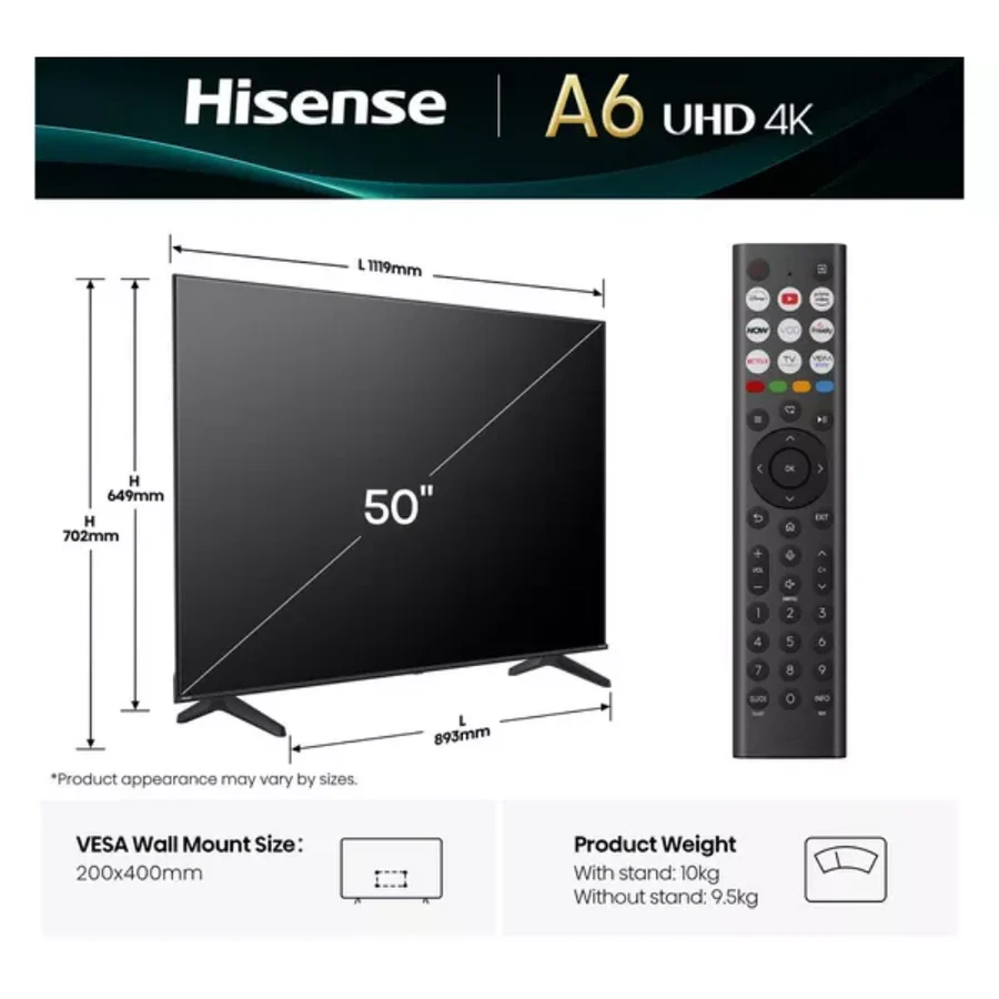 تلفزيون Hisense ذكي 50 بوصة LED 4K UHD موديل A62QS