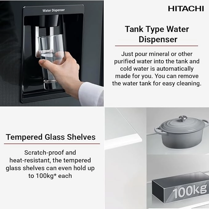 Hitachi Side-by-Side Refrigerator 760L Glass Black (RW760GBK)