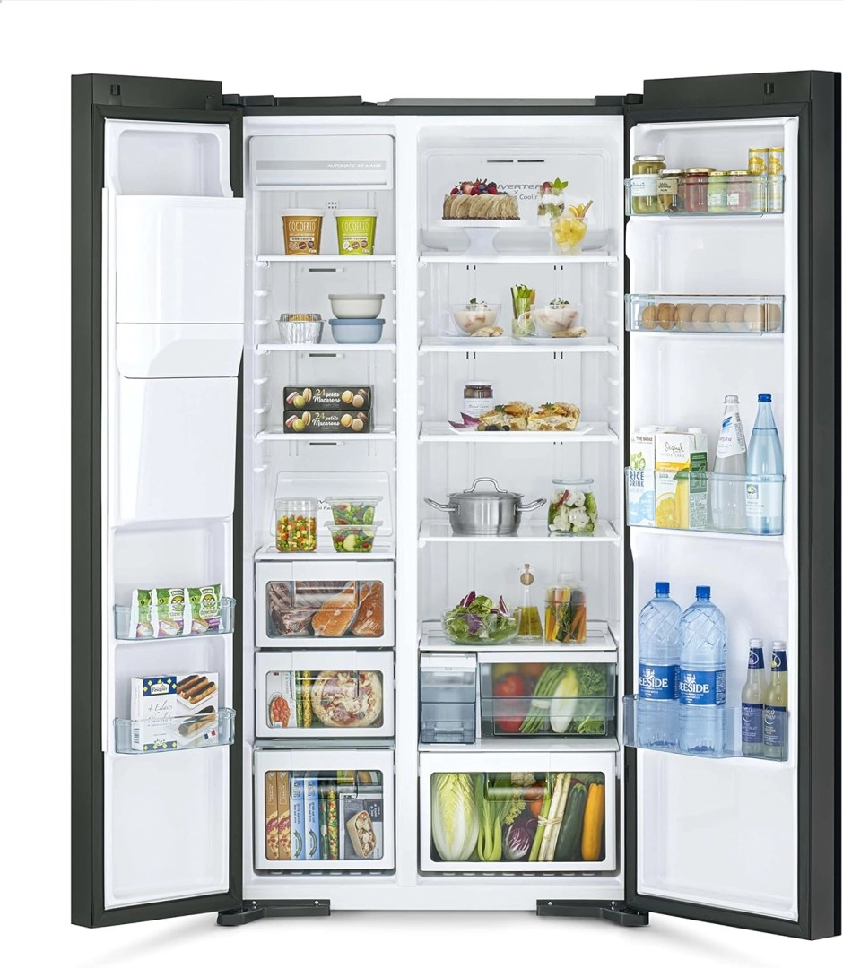 ثلاجة هيتاشي Side-by-Side سعة 700L زجاج فضي (RS700PUK0GS)