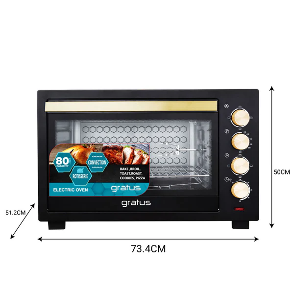 فرن كهربائي Gratus ‏80 لتر 2800 واط مع شواية وسيخ دوار (GTC80NCGX2)