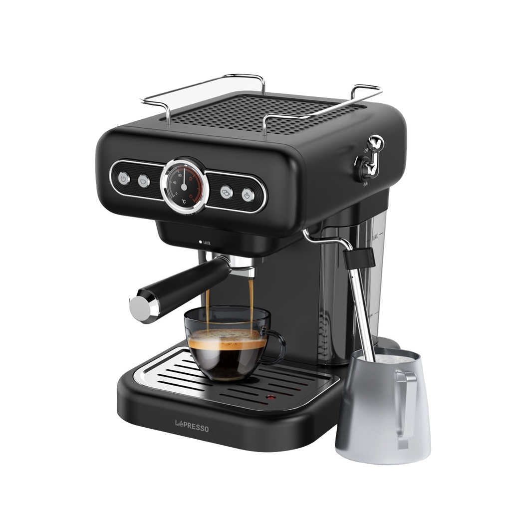 LePresso Retro Espresso Machine Boiler Gauge Milk Steamer 15 Bar (LPCFFM0012BK)
