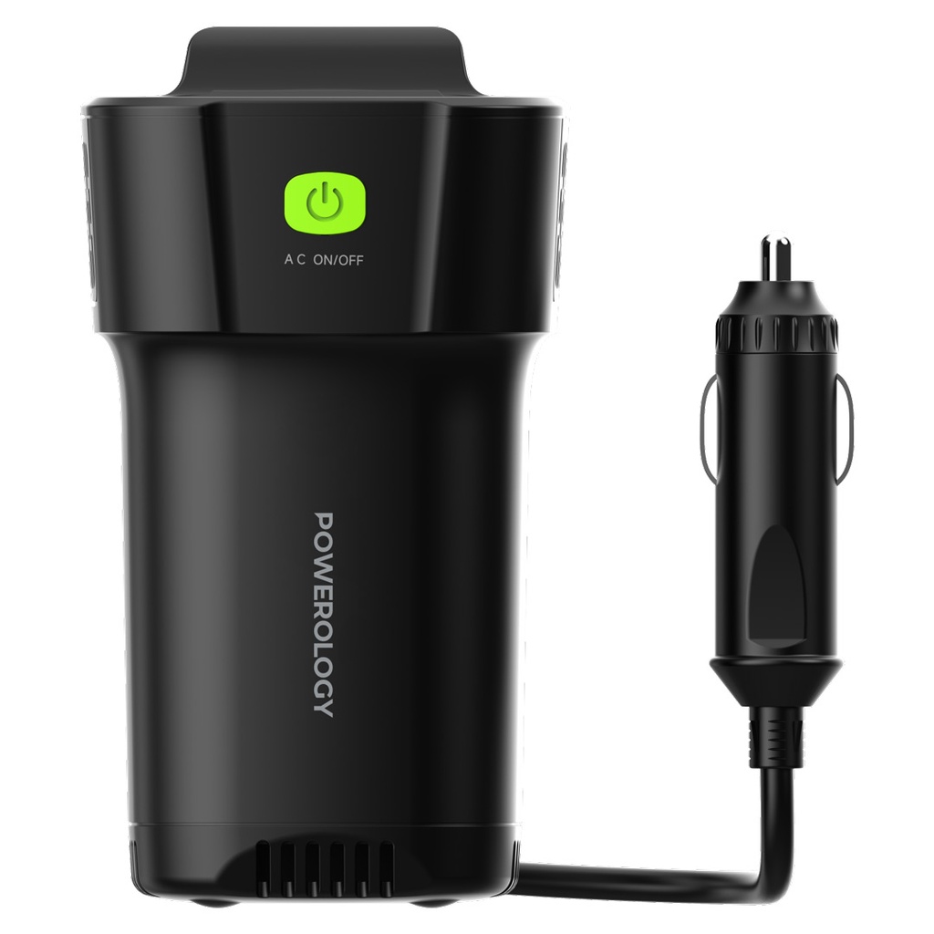 Powerology 150W Cup Holder Power Inverter Dual USB-C & USB-A QC3.0