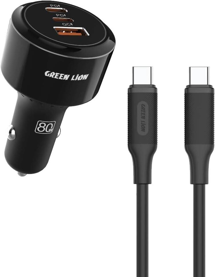 شاحن سيارة Green Lion Roadex Triple Port 80W Type-C to Type-C 1M