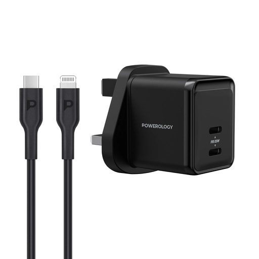 Powerology Ultra-Compact GaN Charger with USB-C to Lightning Cable 1.2m