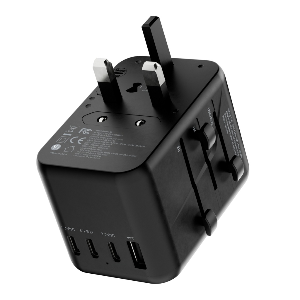 Powerology Universal Multi-Port Travel Adapter with 4 Type-C Ports