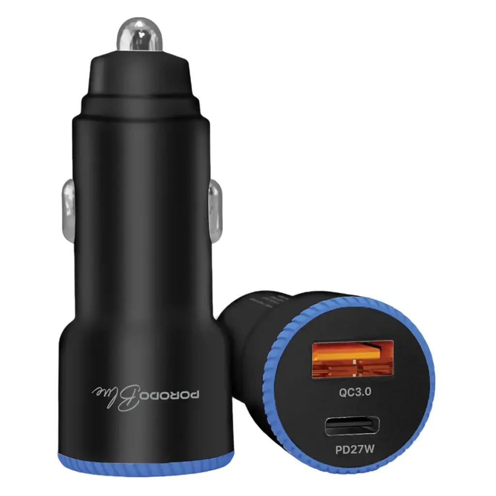 Porodo Blue GRAZ 45W Dual USB-C Car Charger with Lightning Cable (PBCCR51LBK)