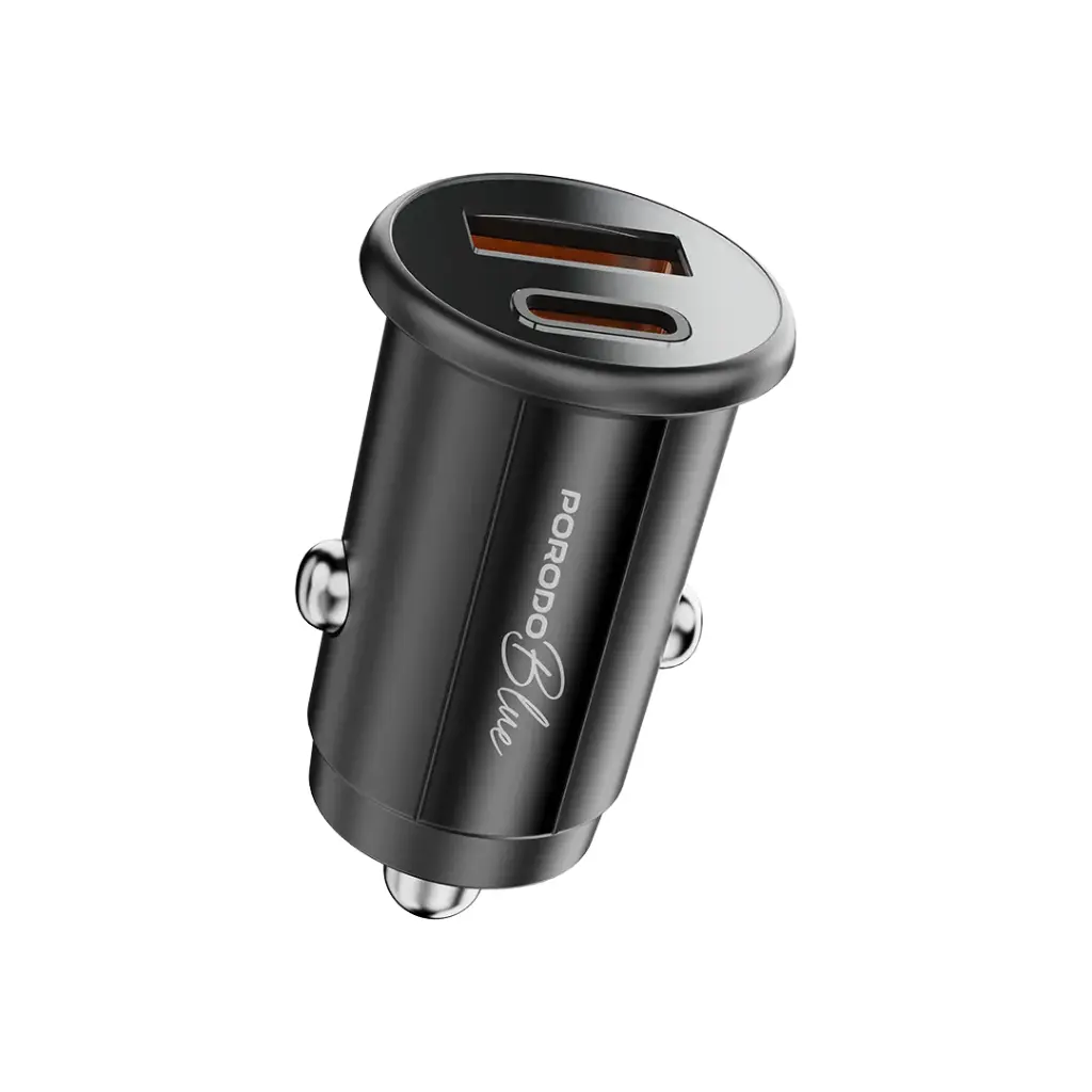 Porodo Blue Dual Port 30W Car Charger with USB-C to Lightning Cable (PB-FWCH037-BK-L)
