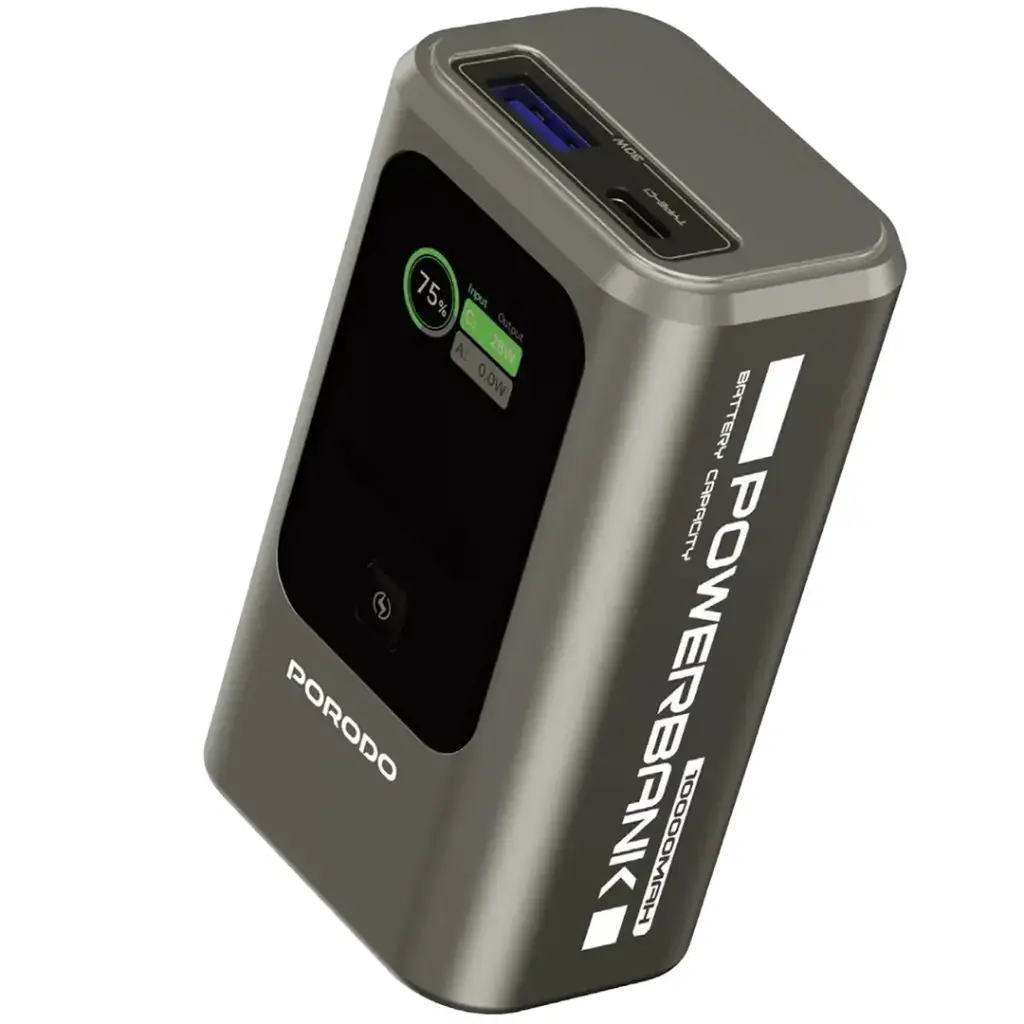 Porodo 10000mAh Mini Power Bank with Real-Time Display