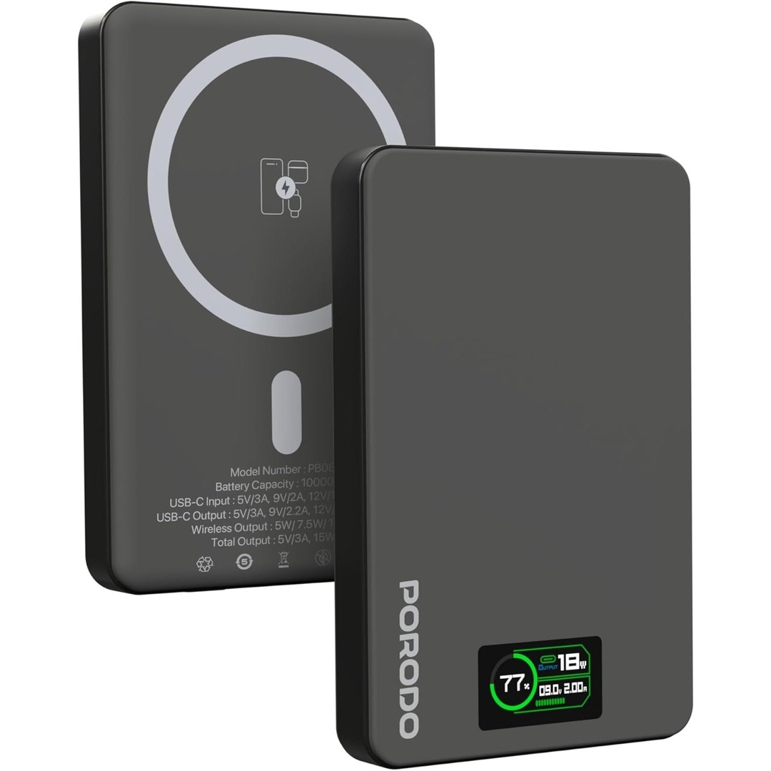 Porodo 10000mAh MagSafe Power Bank (5V/3A MAX, TFT Display)
