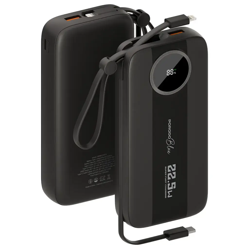 Porodo Blue Specca I 10000mAh Multi-Port Power Bank Smart Display (PBPBFCH099BK)