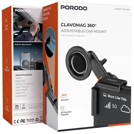 Porodo Clavomag 360° Adjustable Car Phone Mount