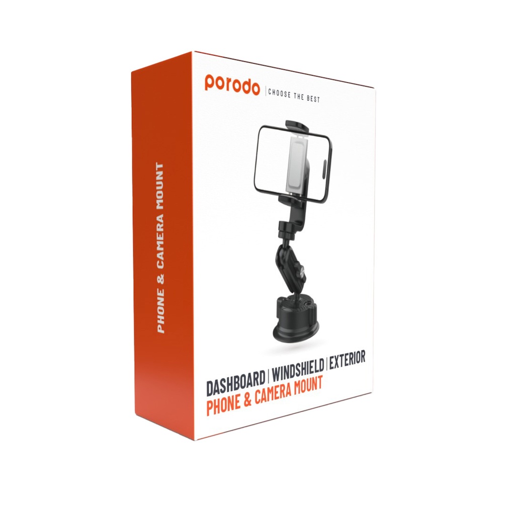 Porodo Dashboard Windshield Exterior Phone & Camera Mount