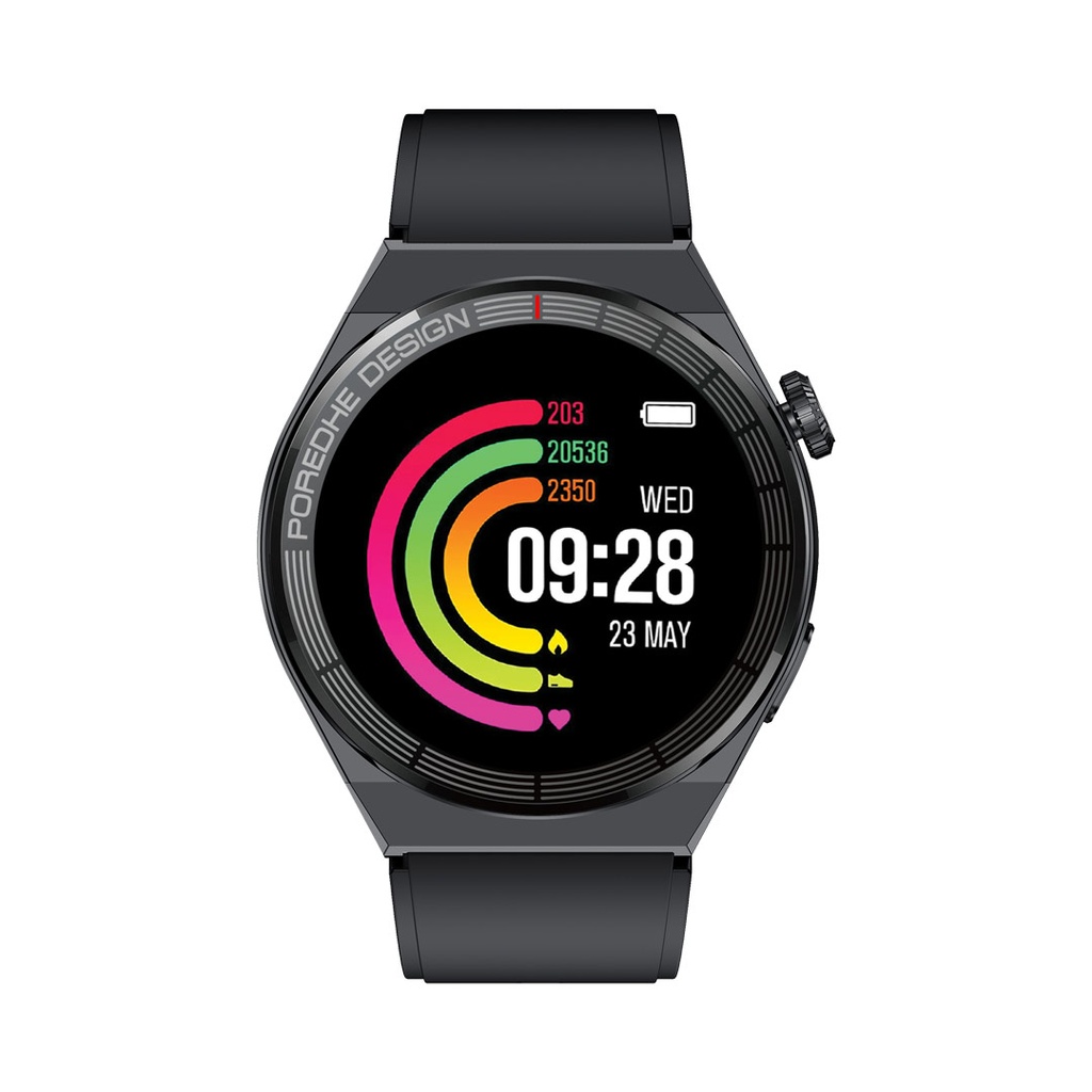Porodo Zebro Smart Watch Black Dial Black Silicone Strap & Metal Strap